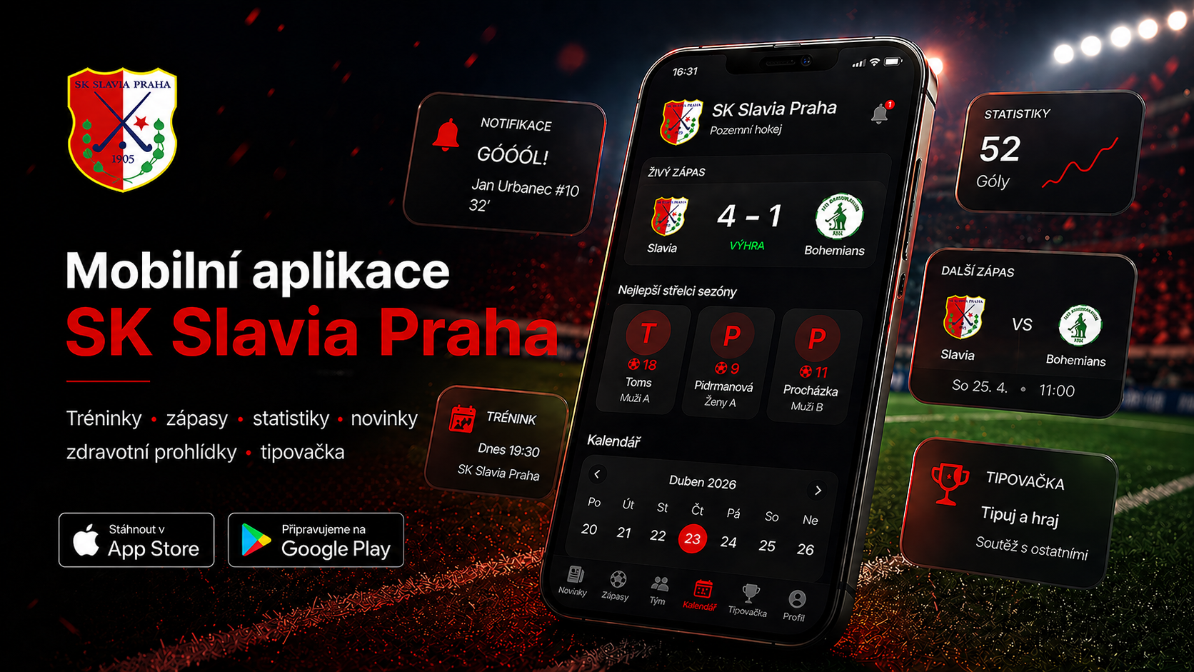 Mobilní aplikace SK Slavia Praha – pozemní hokej